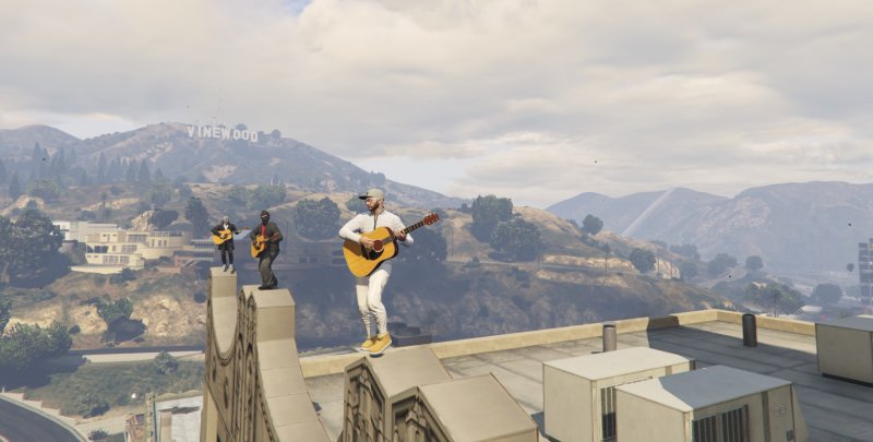 Just Playing Music On The Bank Roof